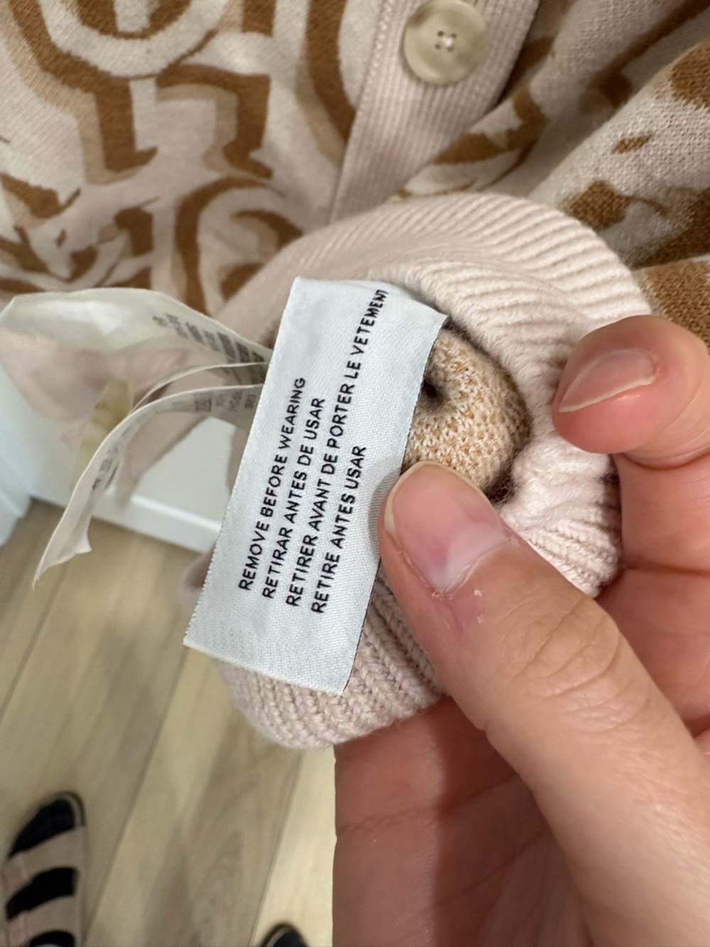Coach Beige & Brown Logo Jacquard Cardigan - Picture 6 of 6